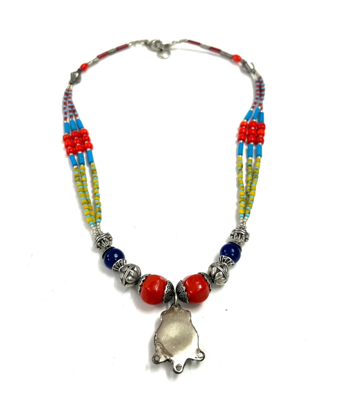 Antique Lapis Coral Gemstone Tibetan Traditional Necklace Jewelry, 16 Inc Adjs