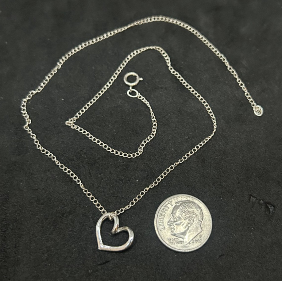 925 Sterling Heart Necklace Pendant 15in 1.5mm – 1.69g