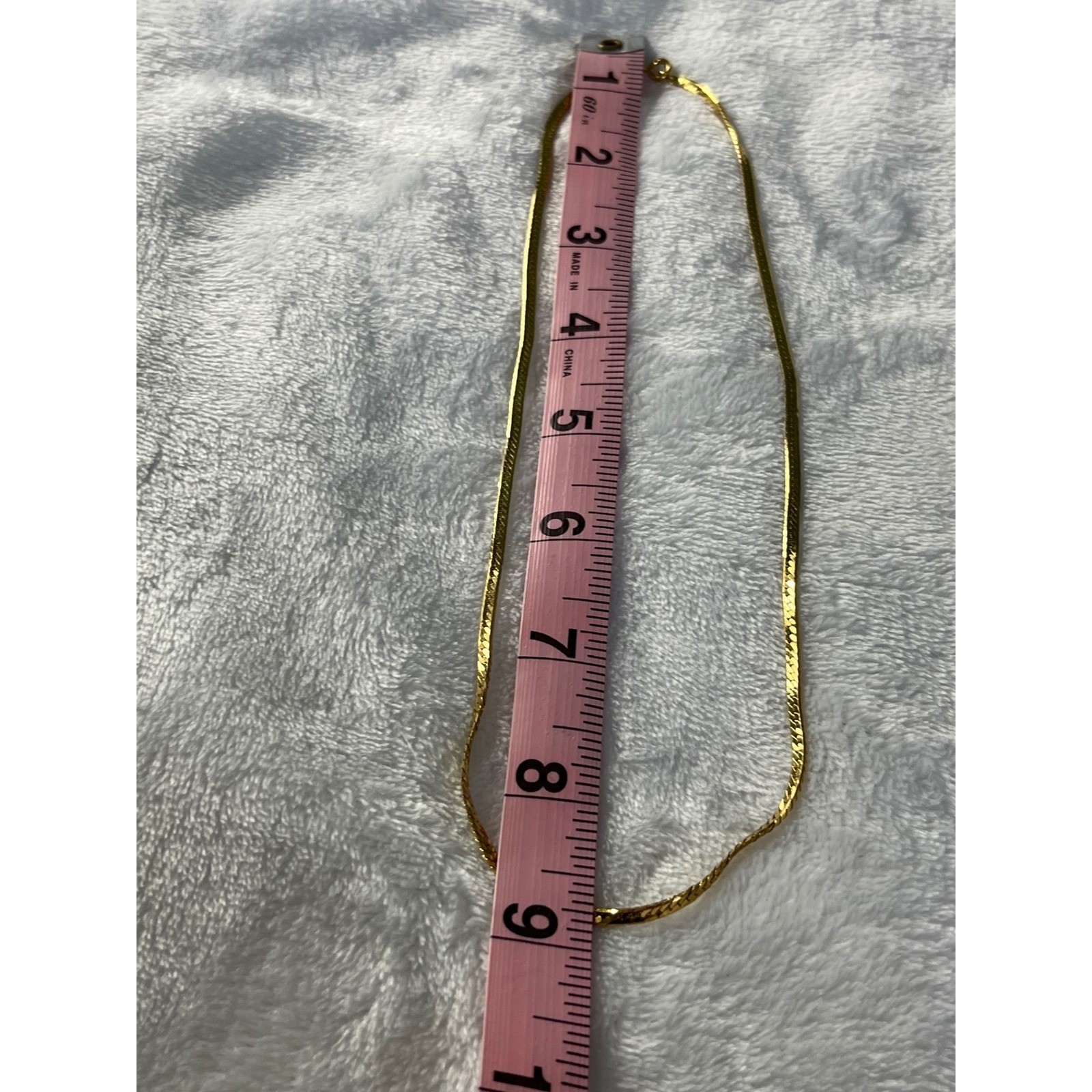 Gold Tone Herringbone Chain Necklace Flat Snake Link 18 Inch Spring Ring Clasp