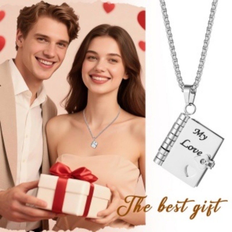 My Love Book Locket Necklace Openable Flip Pendant Gift for Wife Valentine’s Day