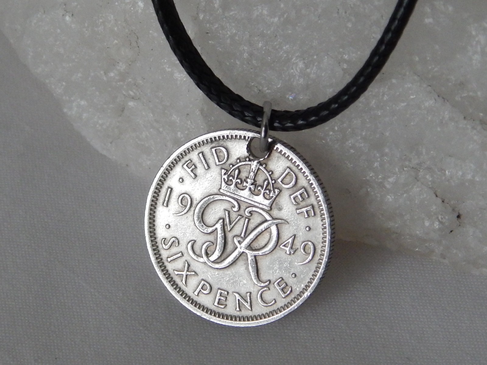 Antique 1949 Great Britain 6 Pence Coin Pendant Necklace #222