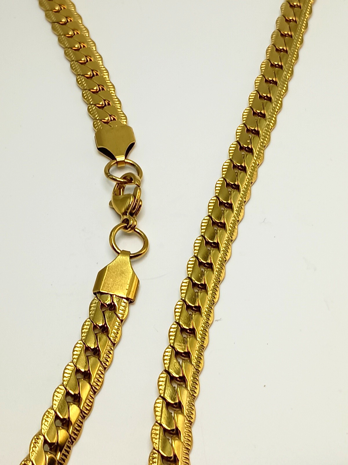 Miami Cuban Link Necklace Bracelet Combo 27″ Gold Tone 1/4″ Wide Diamond Cut
