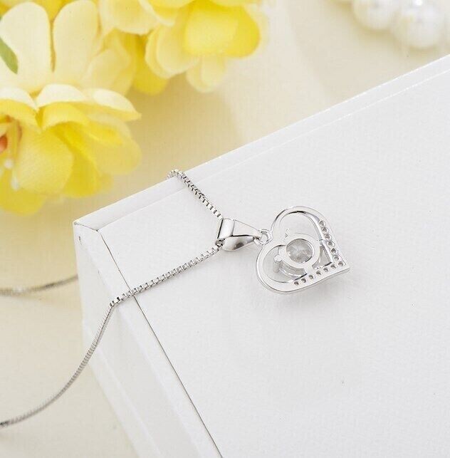 Sterling Silver Plated Love Heart Pendant Necklace FREE SHIPPING OVER 10$
