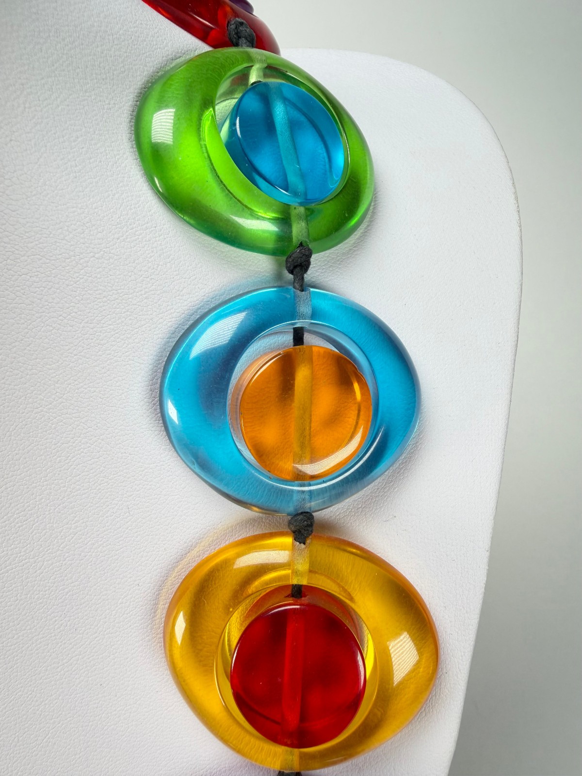 Jackie Brazil “Saturn” Transparent Summer Mix Disk / Cylinder Long 75cm Necklace