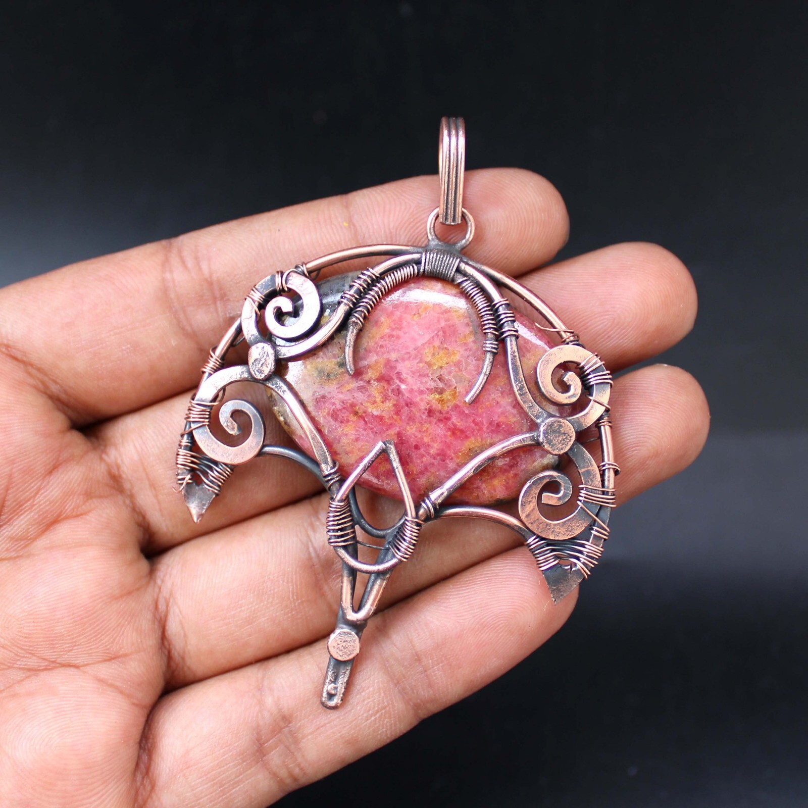 Copper Wire Wrapped Pendant Rhodonite Pendant Gemstone Jewelry Anniversary Gift