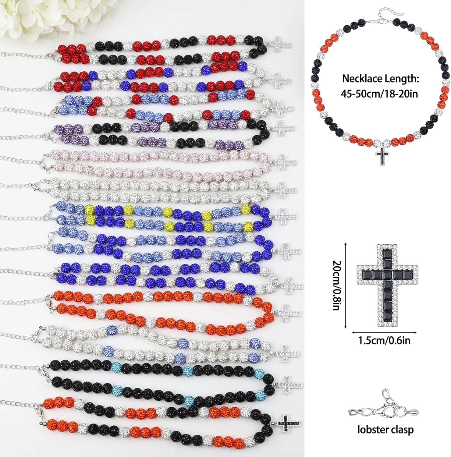 Baseball Necklace Glitter Rhinestone Beaded Sports Jewelry 16/18in Men Women