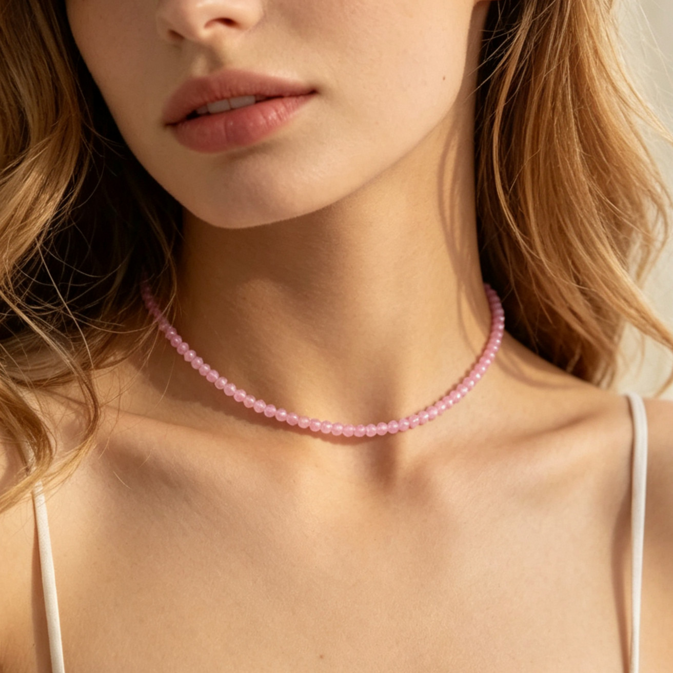 2mm Rose Quartz Choker Necklace | Self Love Dainty Adjustable Layering Jewelry