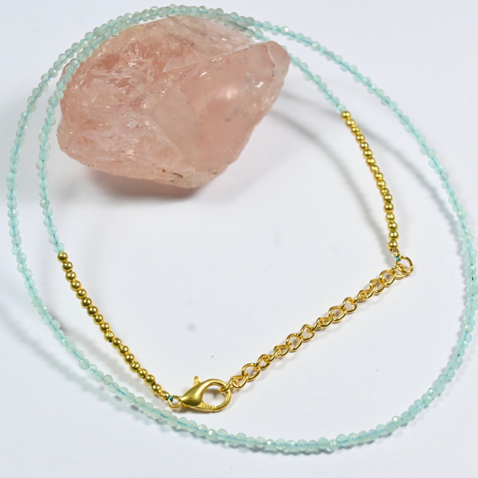A++ Blue Amazonite Faceted Round Gemstone Gold Filled Beads Women Necklaces 18”
