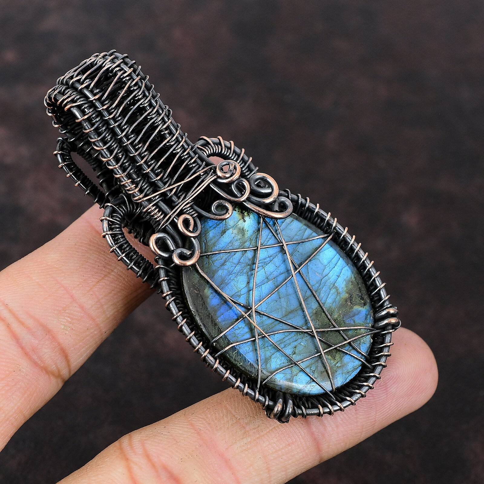 Labradorite Gemstone Jewelry Copper Love Gift Wire Wrapped Pendant 3.07″