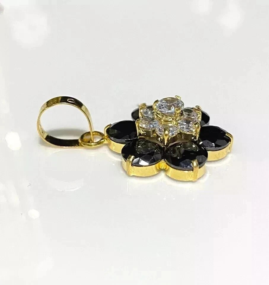 2Ct Round Cut Simulated Black Diamond Flower Pendant In 14K Yellow Gold Plated