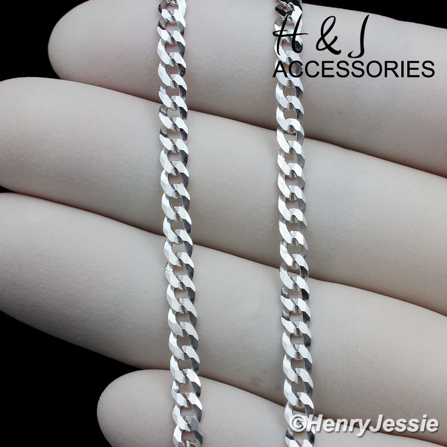 18″20″22“24″SOLID 925 STERLING SILVER 4MM FLAT CUBAN CURB CHAIN NECKLACE*ASN16