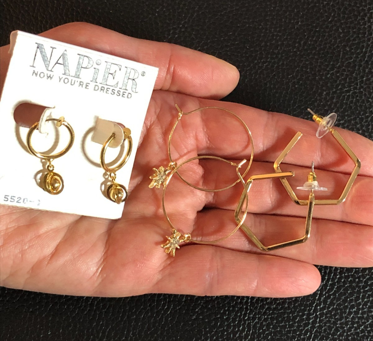 Gold Chunky Paperclip Link Toggle Necklace Talbots +3 Hoop Earrings LOT 8627