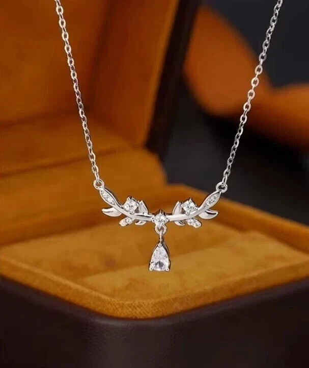 Gorgeous 2Ct Pear Cut Simulated Diamond Charm Necklace In 14K White Gold Plated