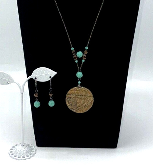 Jasper & Glass Bead Necklace Earrings Set Nickel Lead Free Made In USA Southwest
