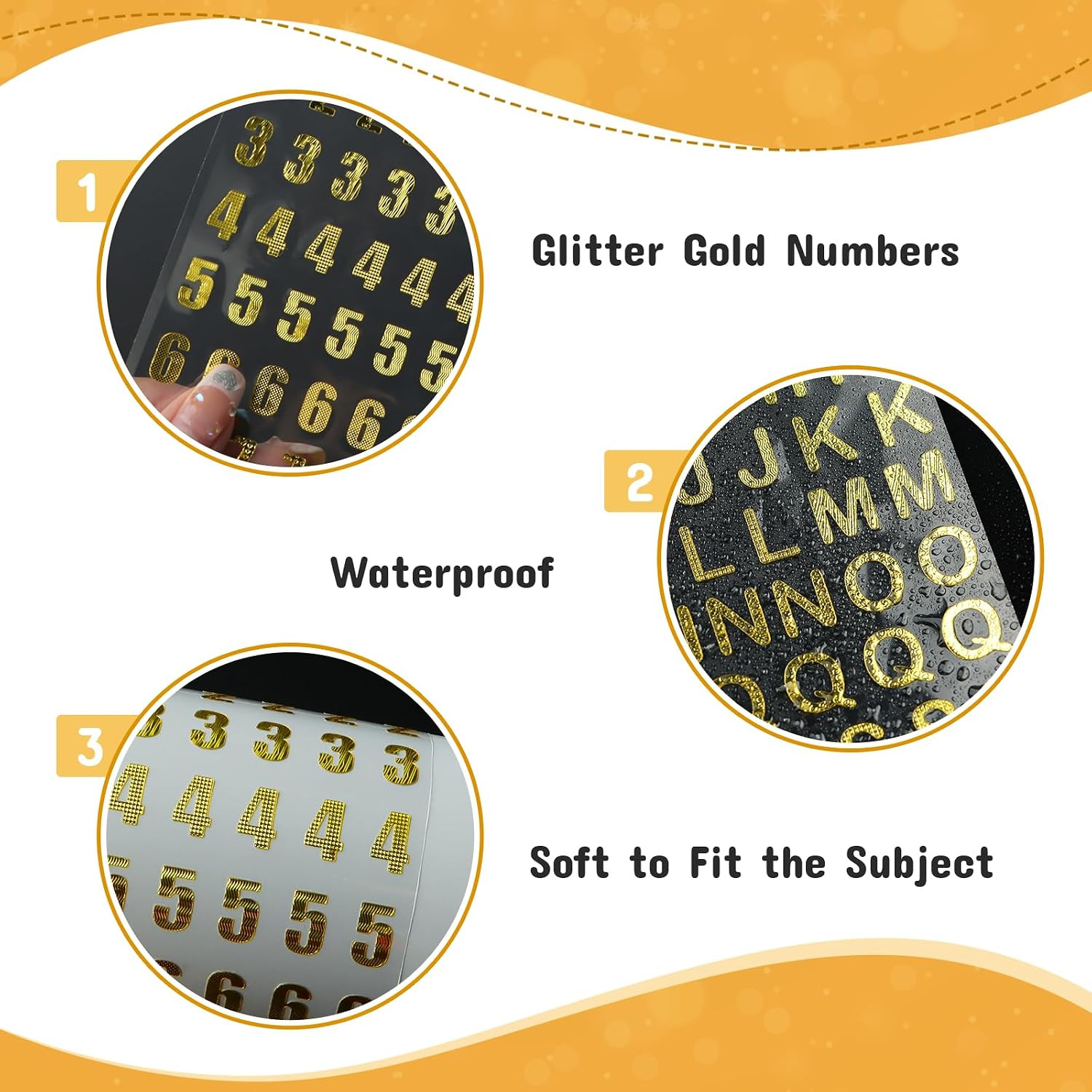 Gold Alphabet & Number Stickers, Small Glitter Self Adhesive (10 Sheets) | Ideal