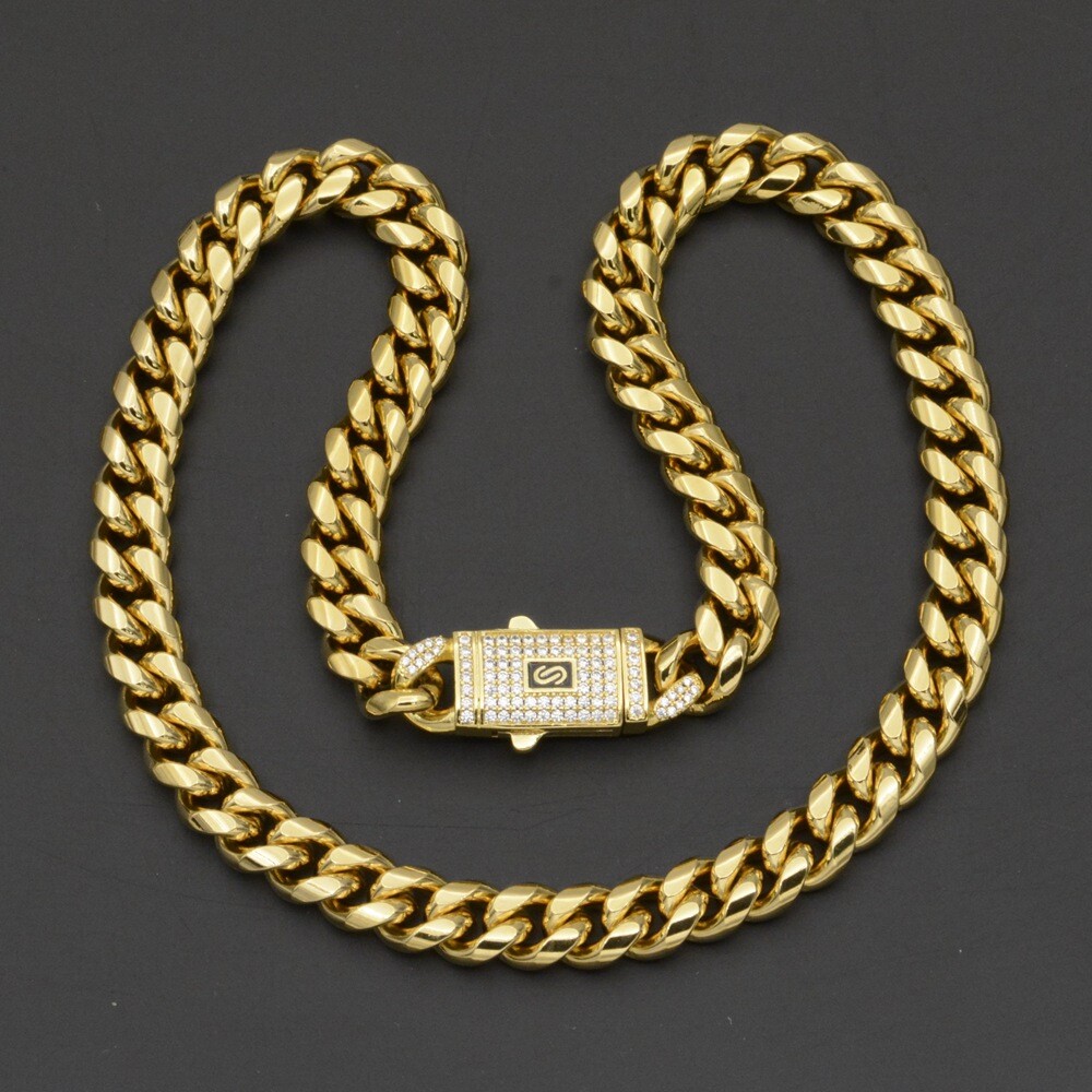 6-14MM Stainless Steel Gold Plated Miami Hip Hop Cuban Chain Or Bracelet F