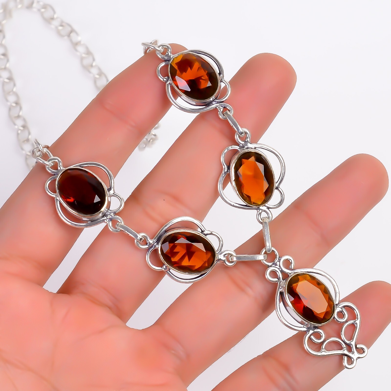 Vintage Handmade Oval Shape Gemstone Jewelry Necklace Size- 16″ to 18″