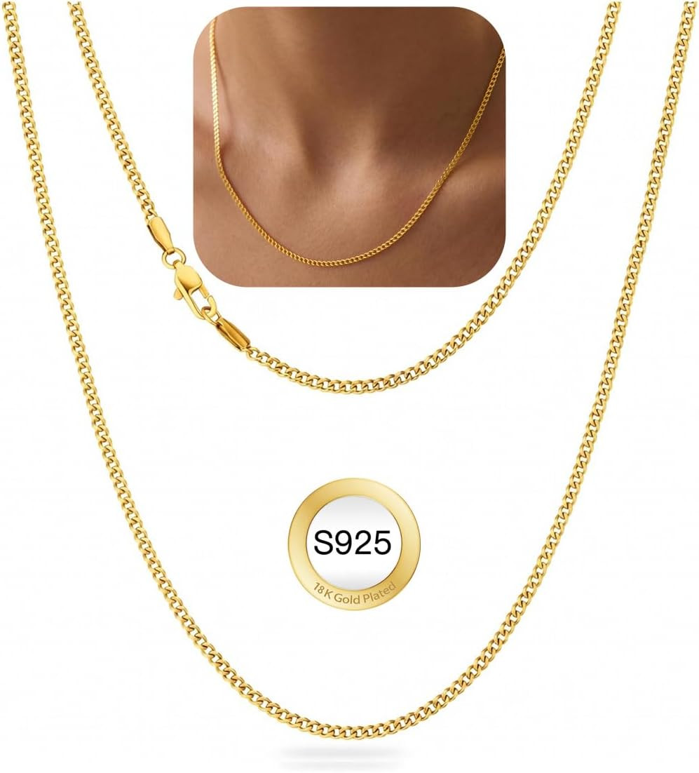 925 Sterling Silver Cuban Chain Necklace for Women, 1.5Mm/2Mm Curb Thin Chains J