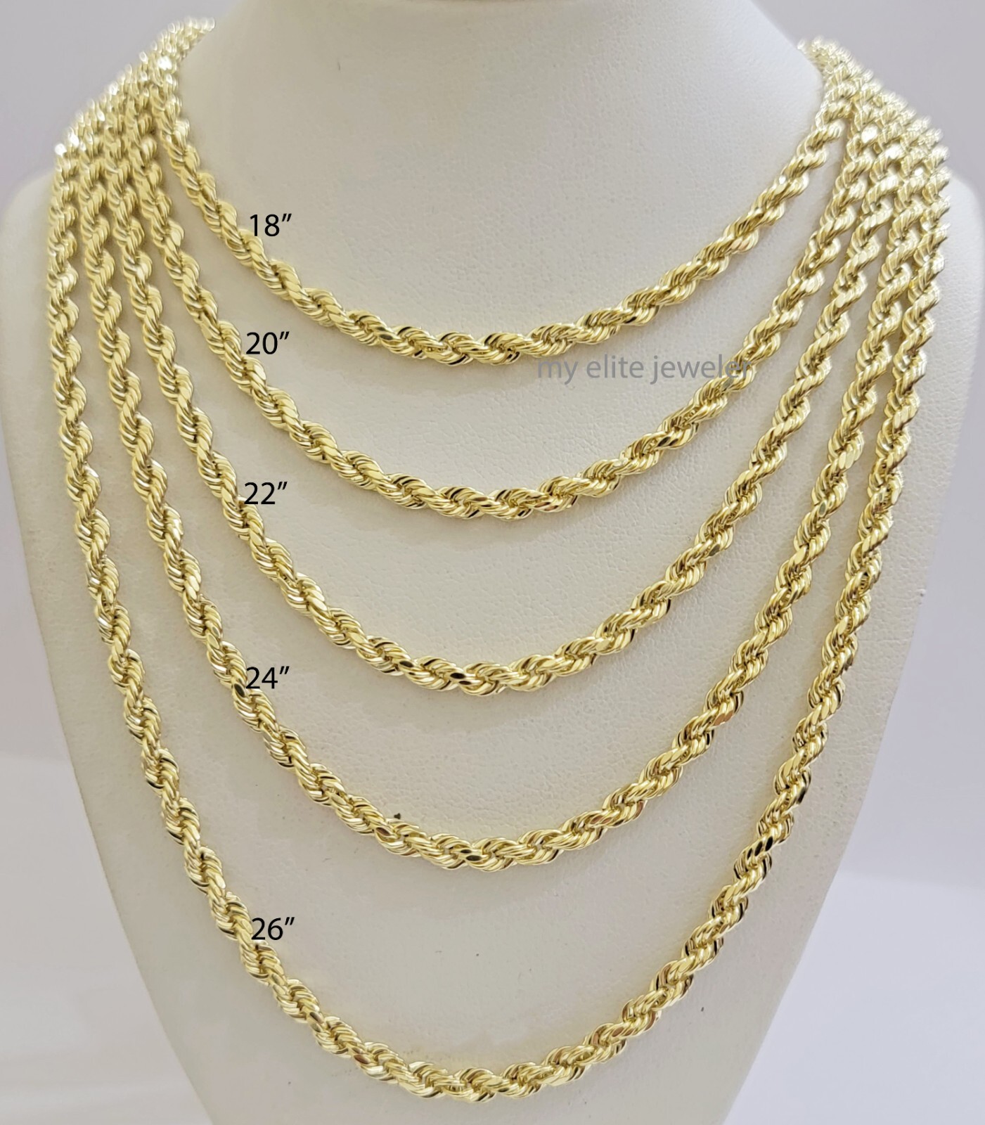 Real 14k Yellow Gold Rope chain necklace 2.5mm 3mm 4mm 5mm 18-26 Inch Men women.