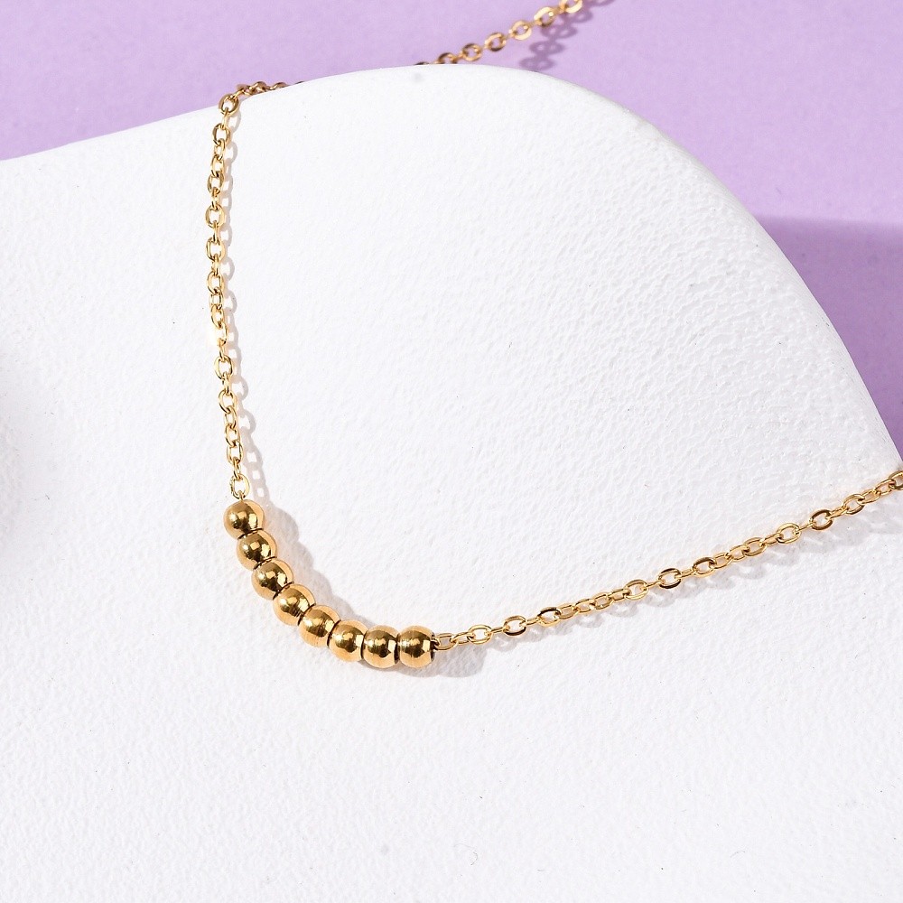 Pendant Necklace Stainless Steel 18K Gold Plated Round Beaded 16.14 in N132