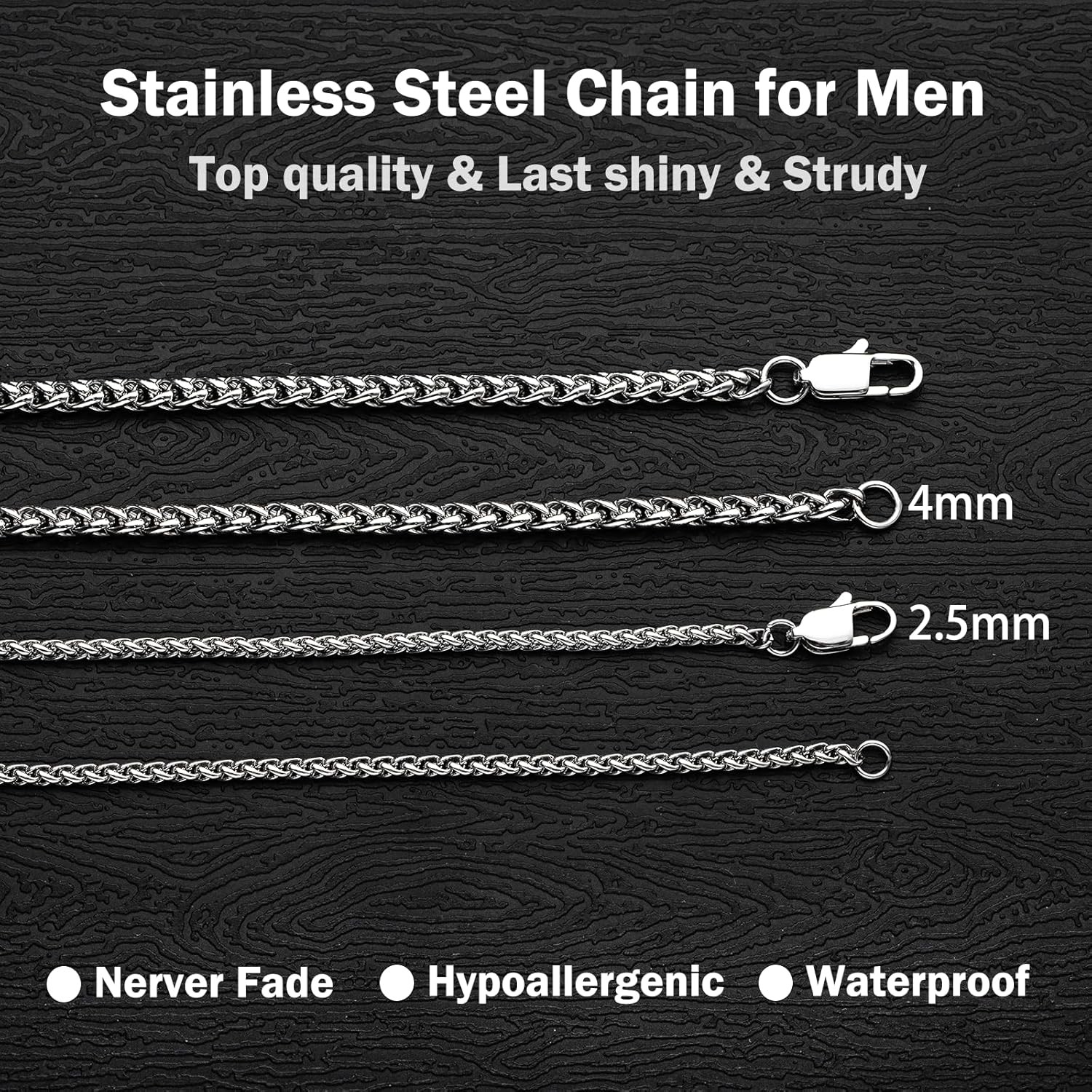 Silver Stainless Steel Wheat Chain Necklace Men Jewelry 2.5mm3mm4mm