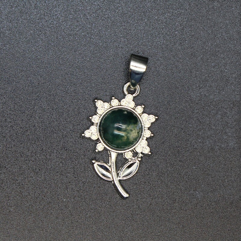 Unisex Adult Sunflower Round Natural Stone Pendant Crystal Necklace Jewelry