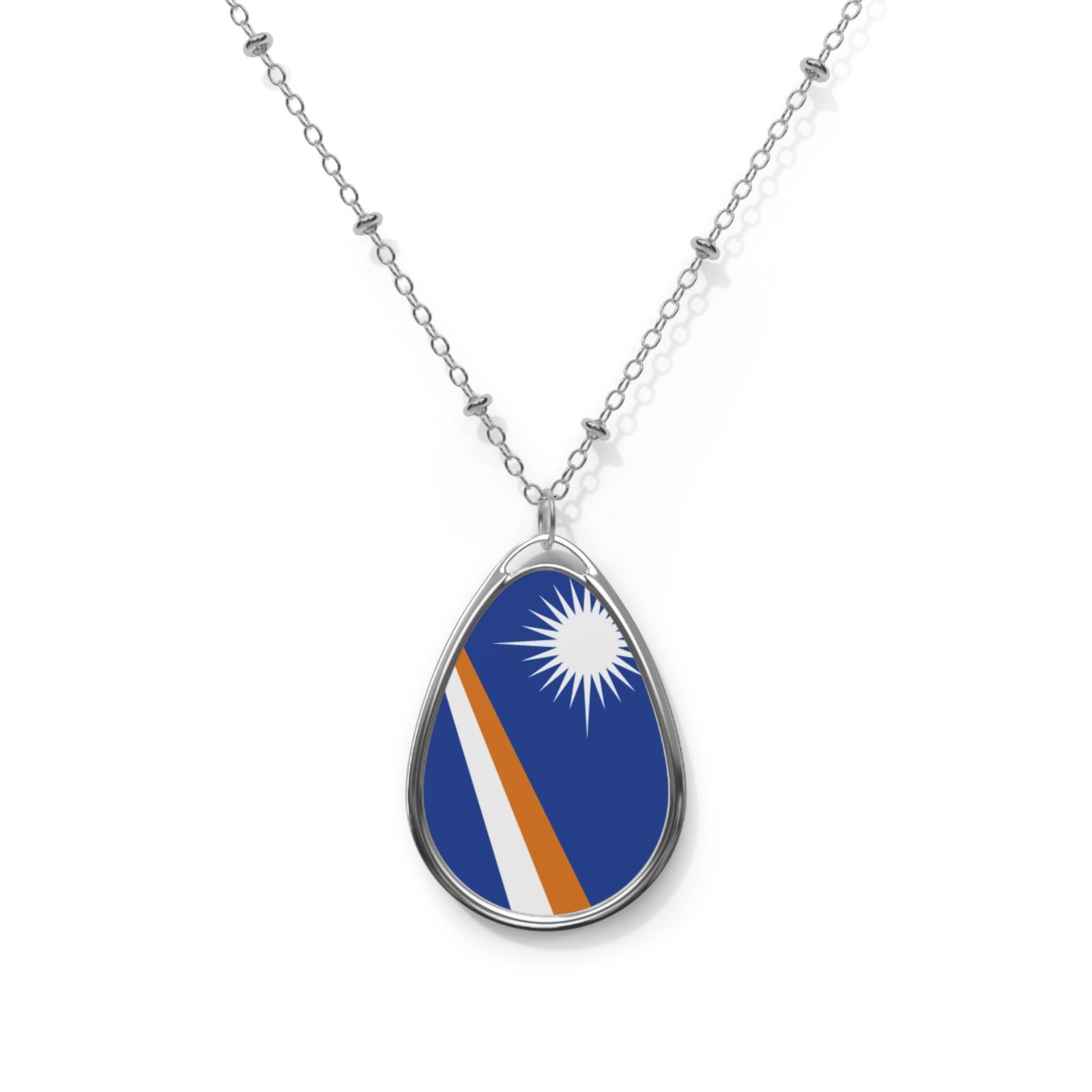 Marshall Islands Flag Oval Necklace – Heritage Pendant – One Size / Silver