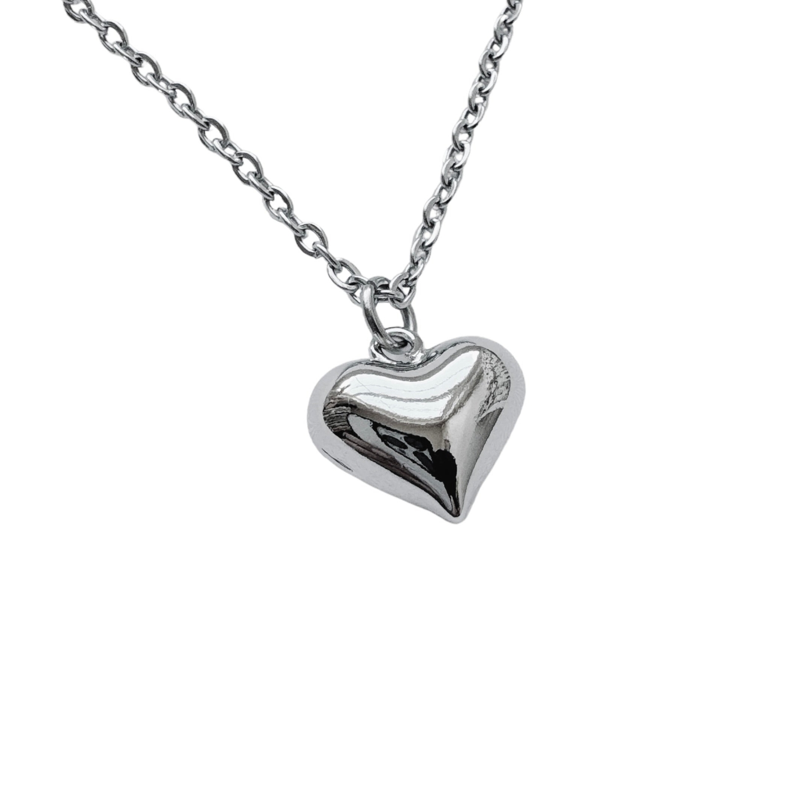 Silver Puffed Heart Necklace | tarnish free handmade in usa puffy heart pendant