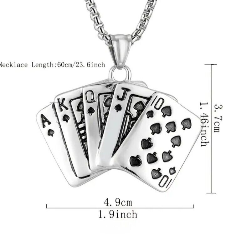 Poker Spade Flush Playing Cards Stainless Steel Unisex Pendant Necklace