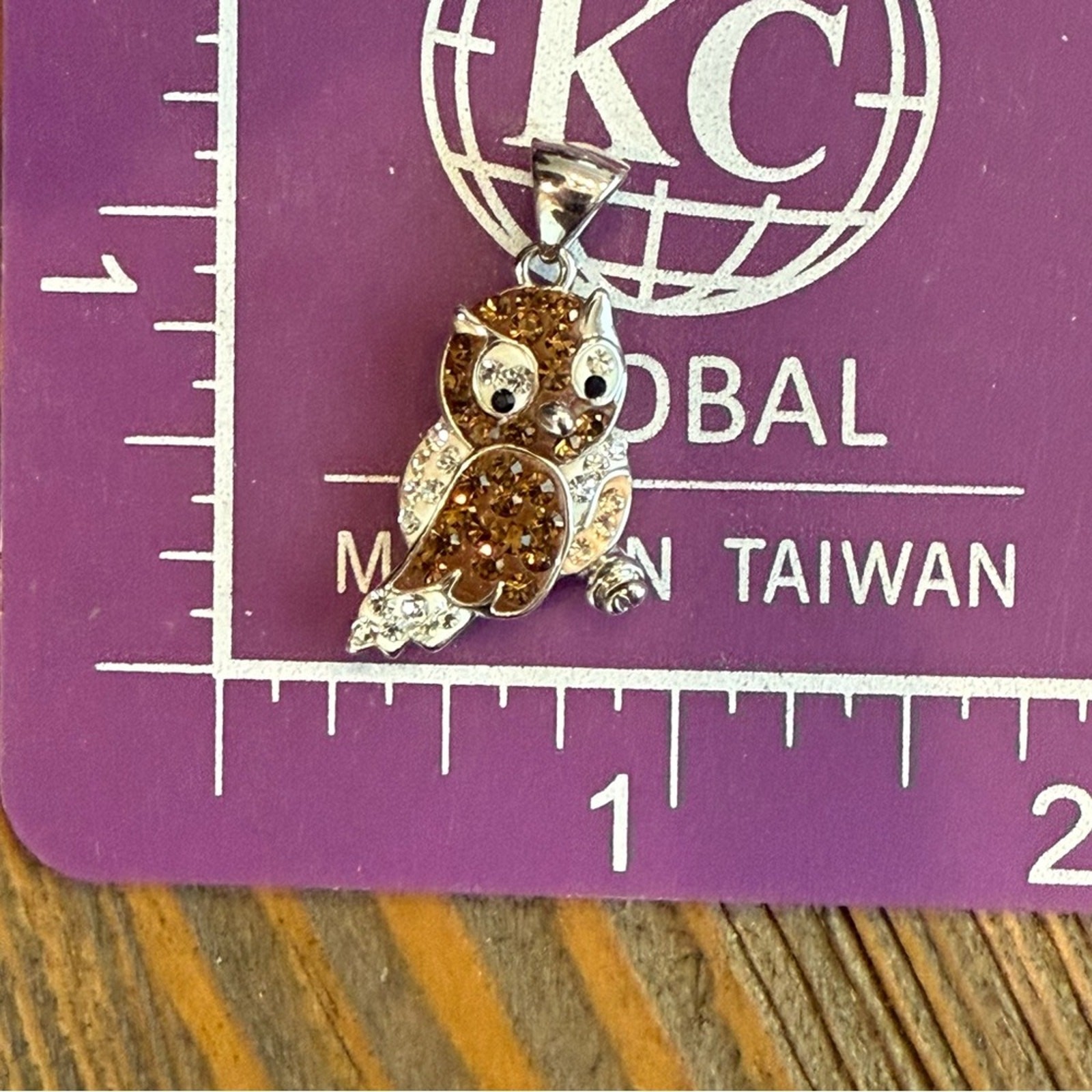 Rhodium Plated Owl Crystal Rhinestone Pendant