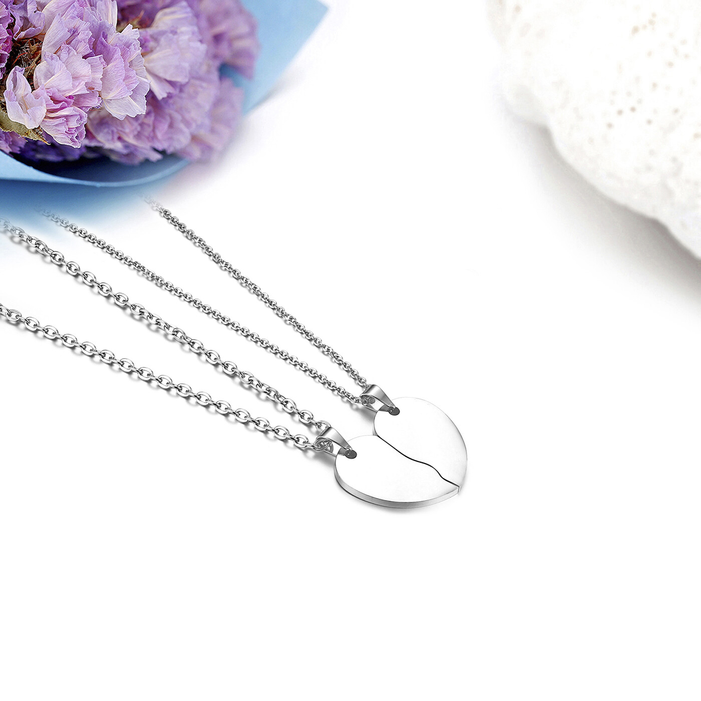 Couples Love Heart Puzzle Pendant Necklace Free Engraving Valentine’s Day Gift