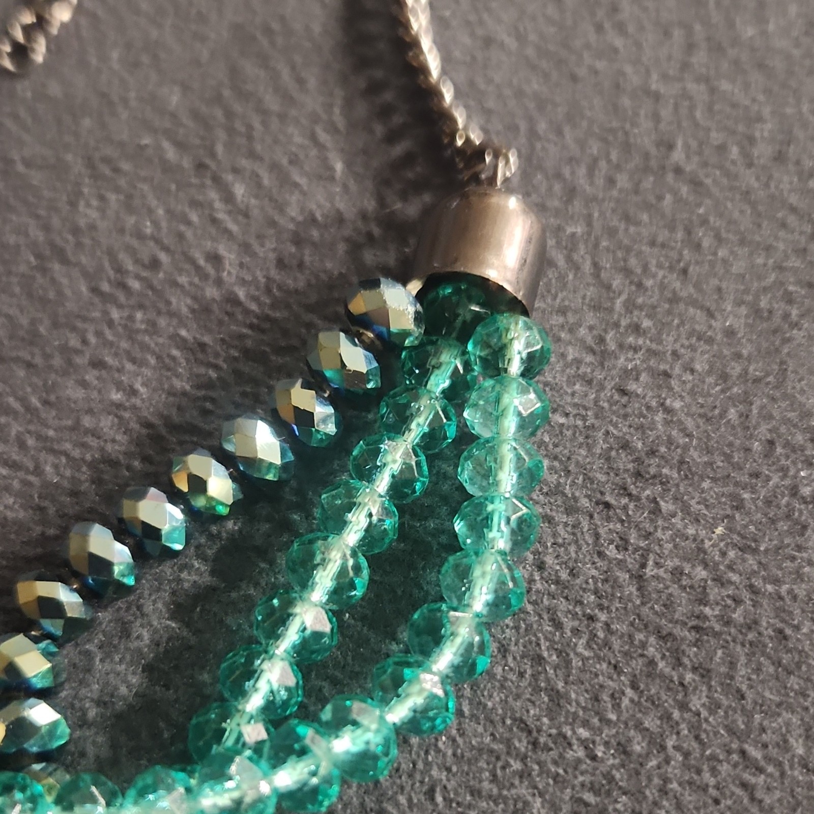Green Crystal Round Beaded Statement Necklace Chain Adjustable Lobster