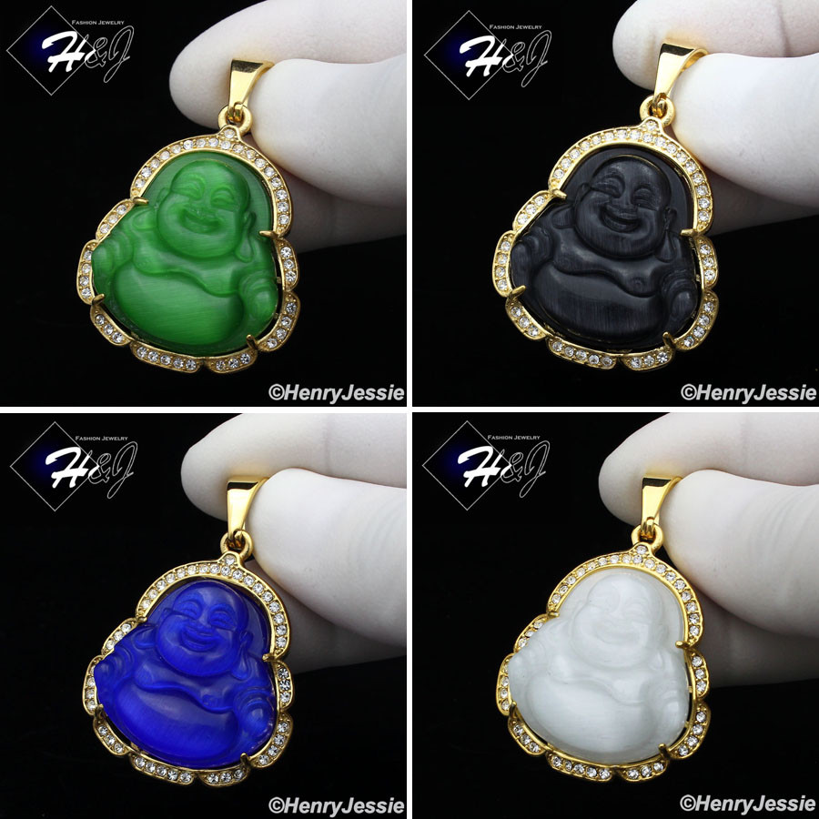 Stainless Steel Pink/Onyx/Blue Rhinestone Silver/Gold Plated Buddha Pendant*P117