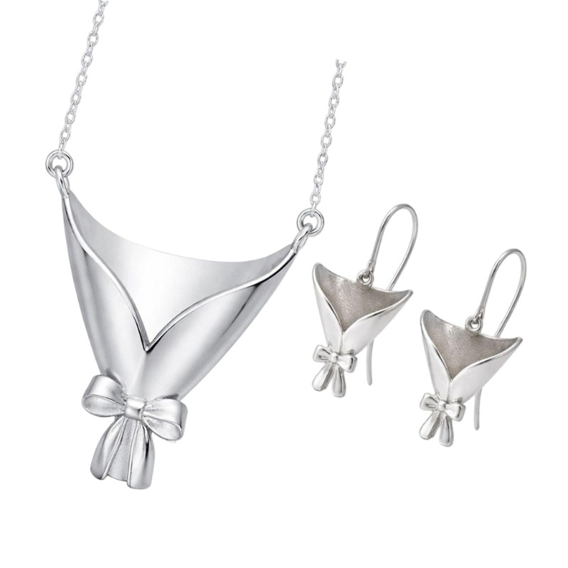 Versatile 2 Piece Jewelry Collection Featuring Elegant Floral Vase Pendants