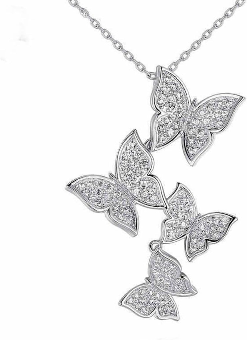 925 Sterling Silver Butterfly Necklace Cubic Zirconia Pendant for Women
