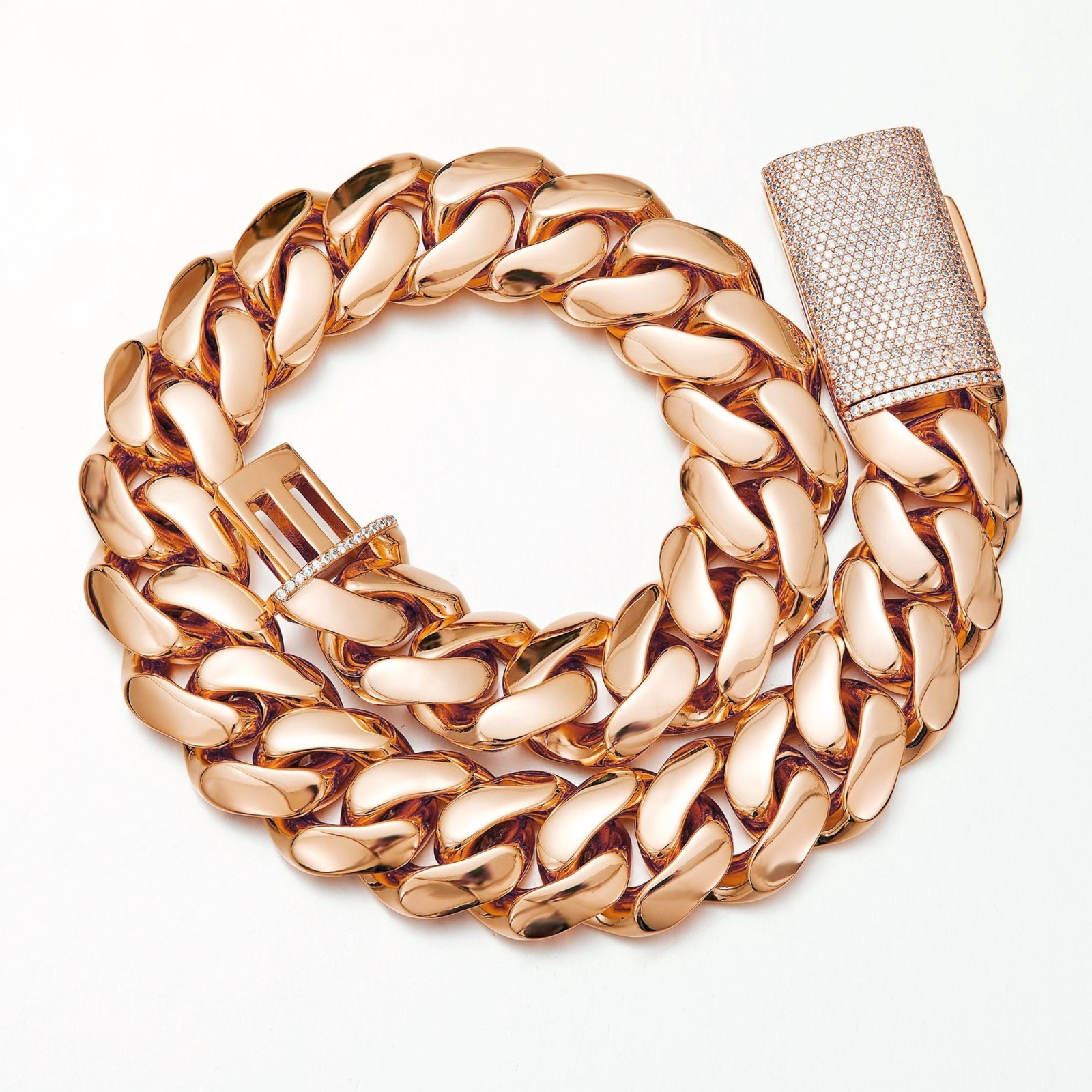 8-22MM Stainless Steel Rose Gold Miami Hip Hop Cuban Chain Necklace Bracelet