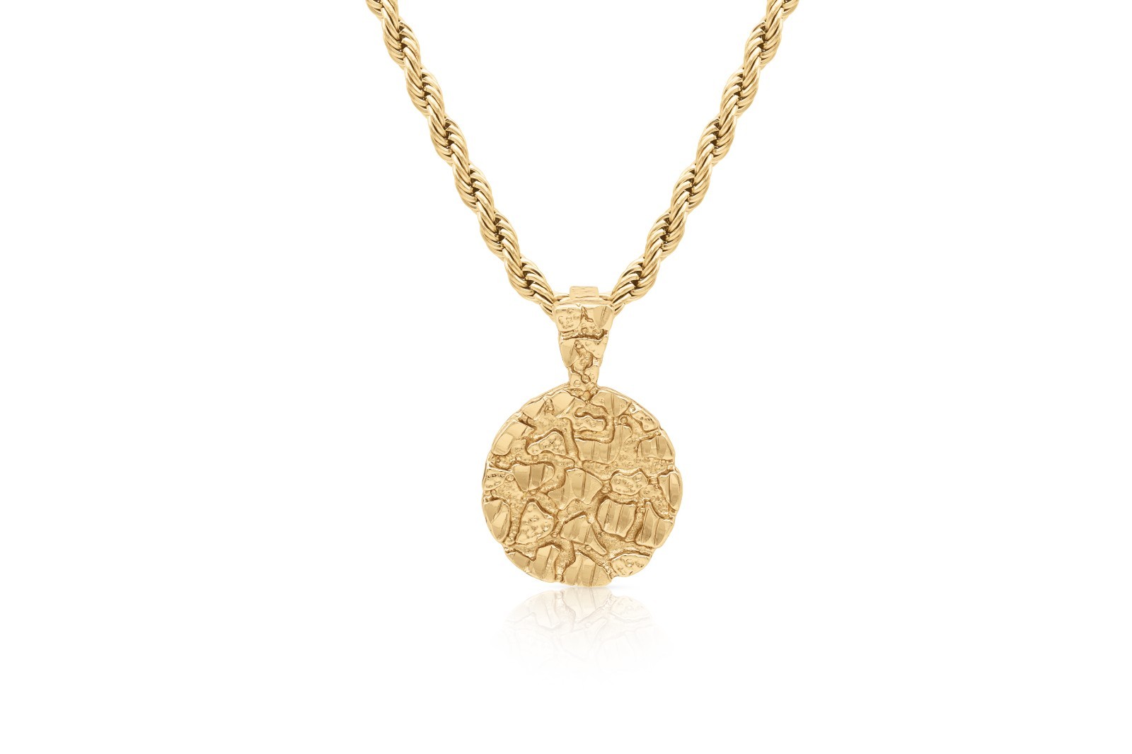 Gold Round Nugget Necklace, 3mm Rope Chain, 14k Heavy Plated Gold