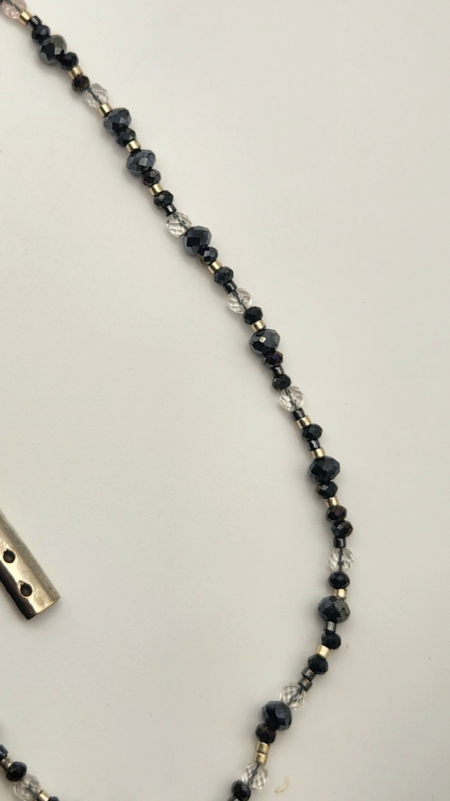 Chan Luu 42″ Layered Black Crystal Beaded Necklace Silver Tone Bar Pendant Boho