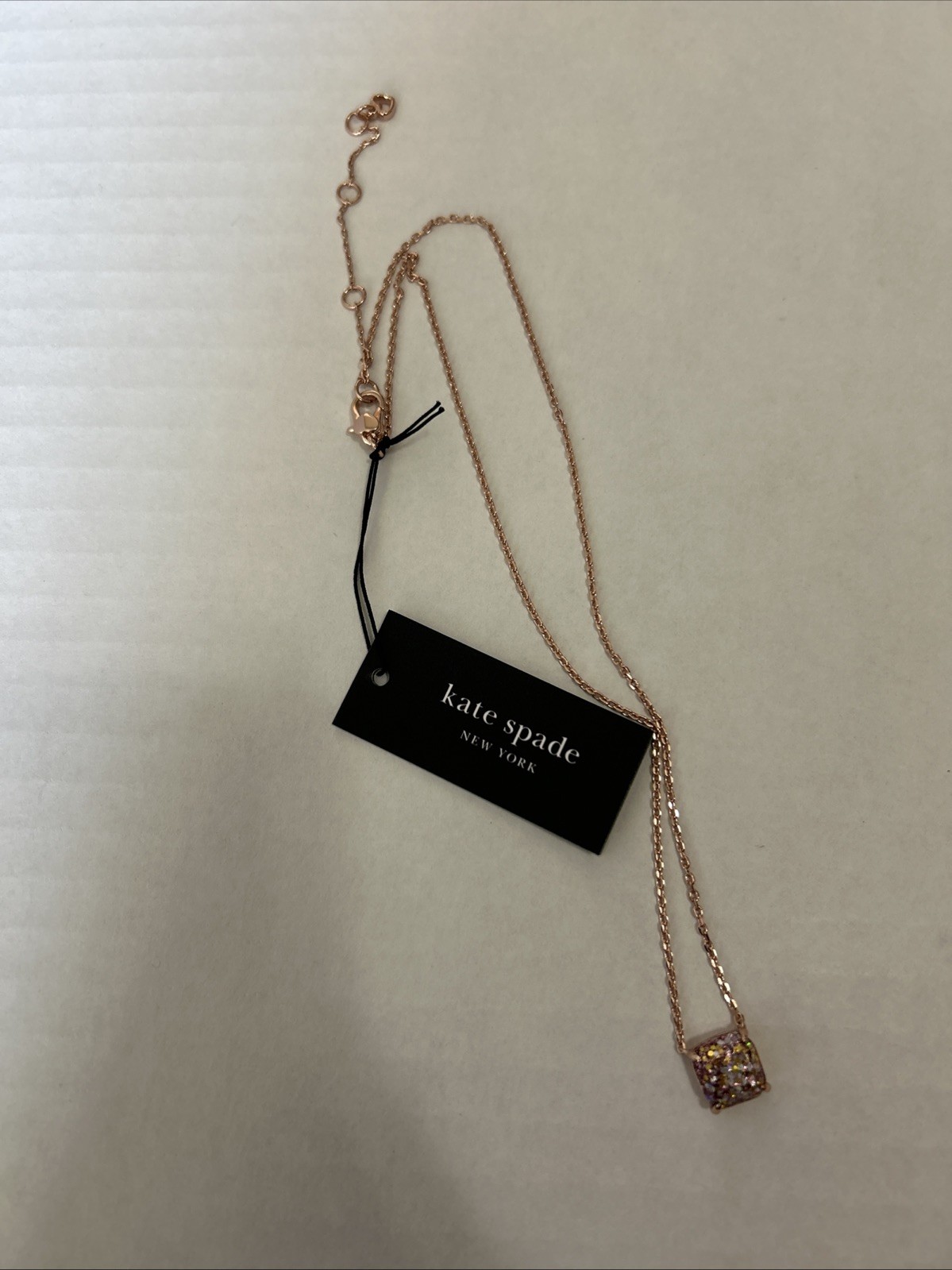 Kate Spade New York Small Marmalade Rose Gold Tone Square Glitter Stone Necklace