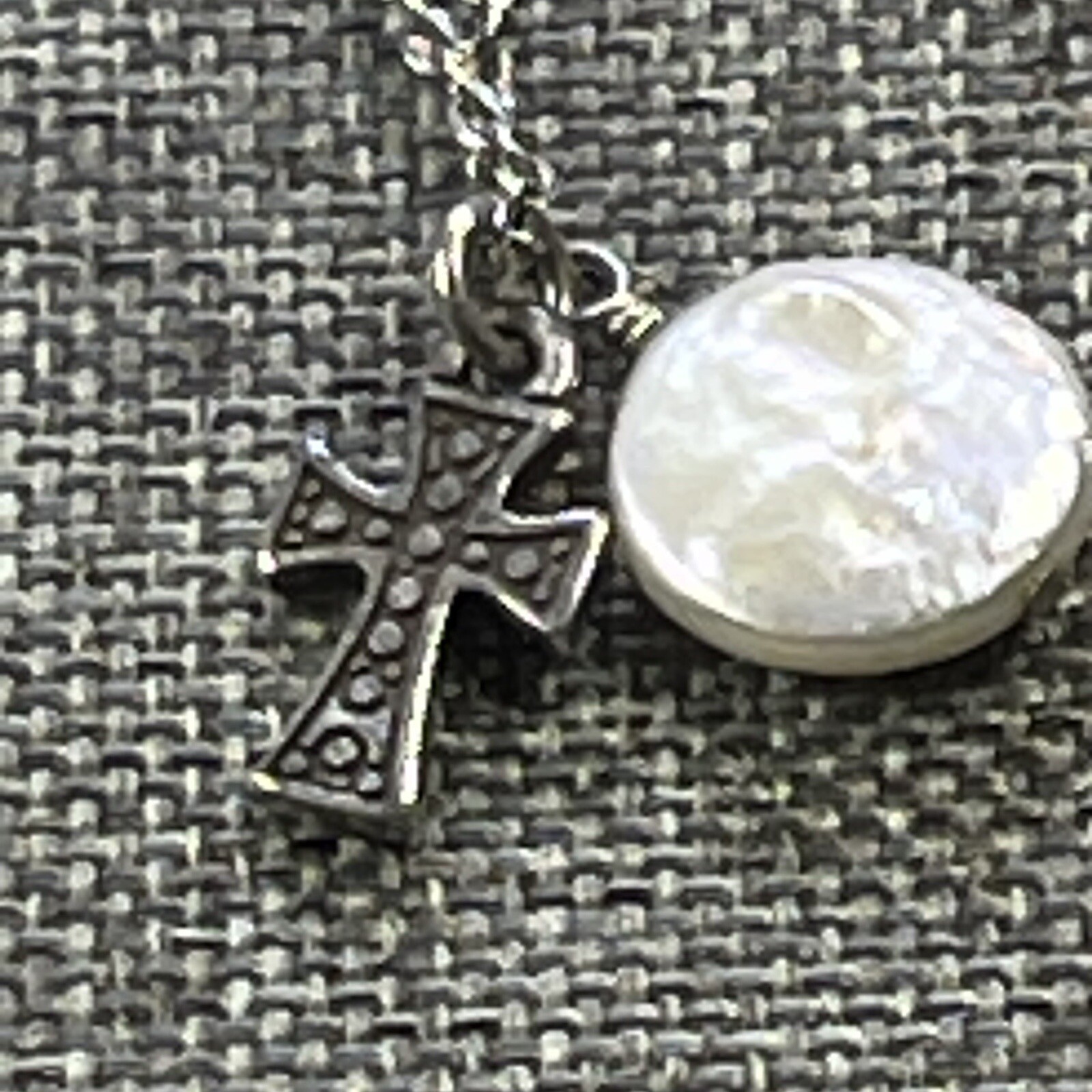 Brighton MARGARITA CROSS Silver Crystal Pearl Disc Pendants Necklace,
