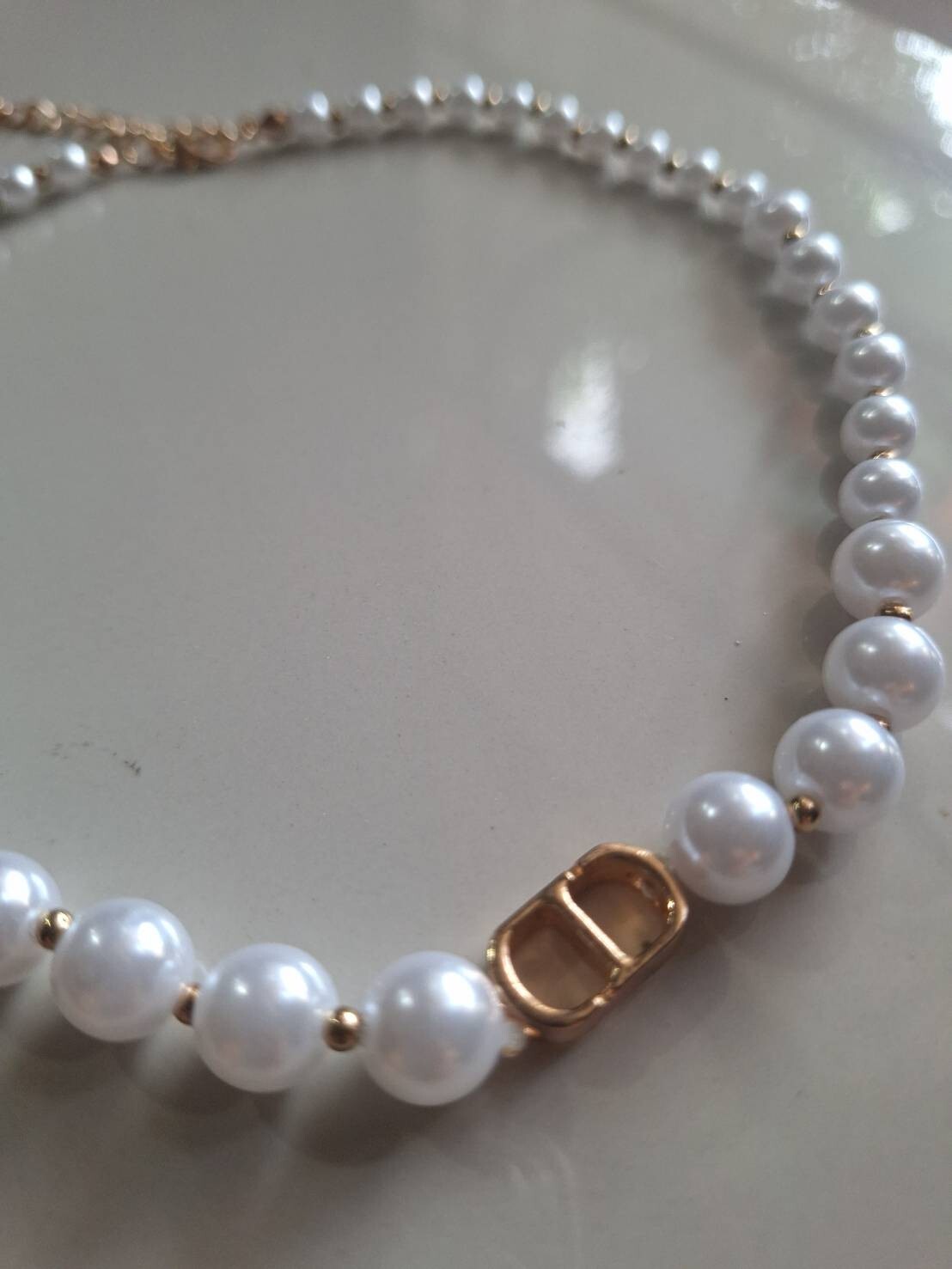 Necklace Earrings Bracelet Faux Pearl Silver Gold Chain Woman CD Pendant Strand