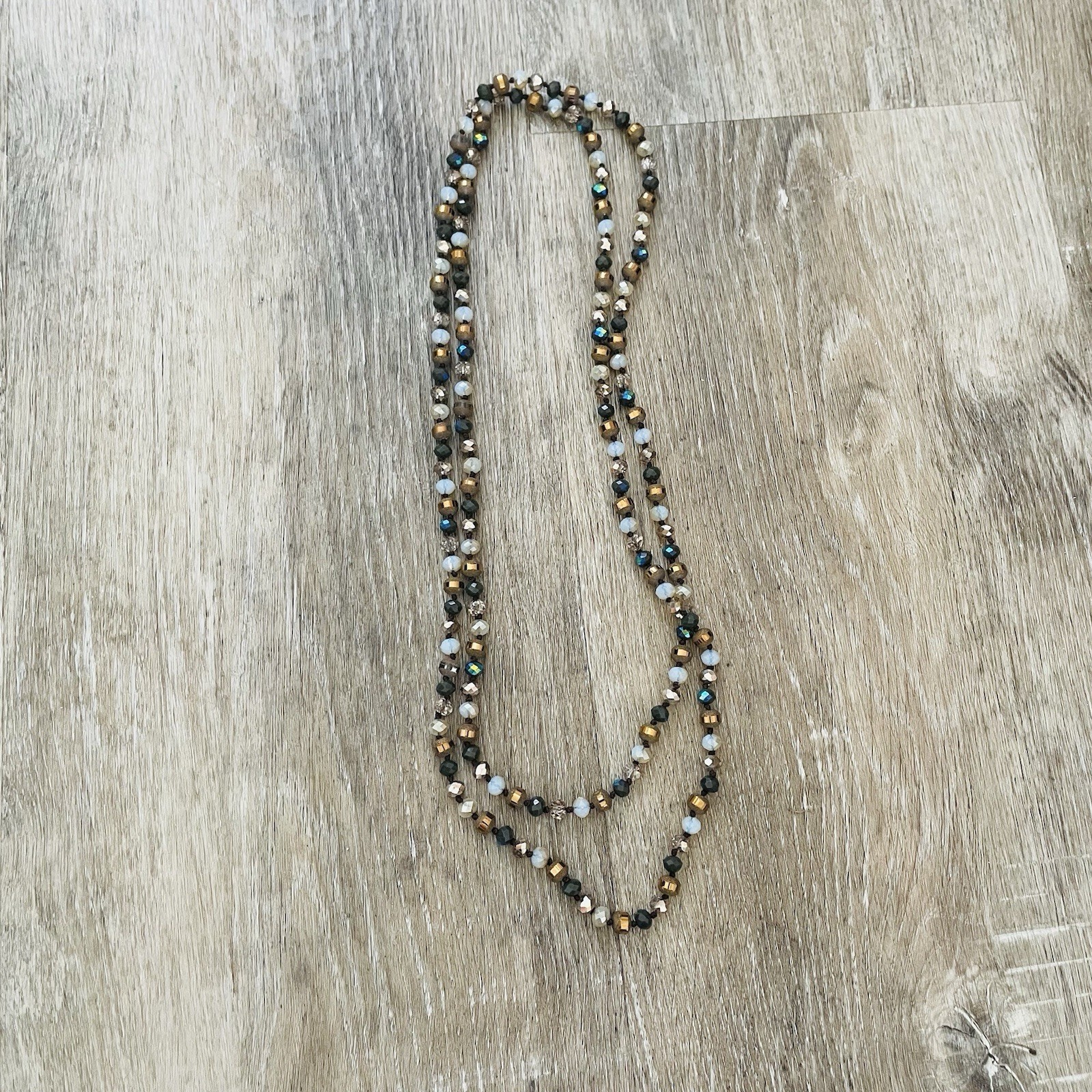 Multi-Strand Beaded Necklace in Gold, White & Black