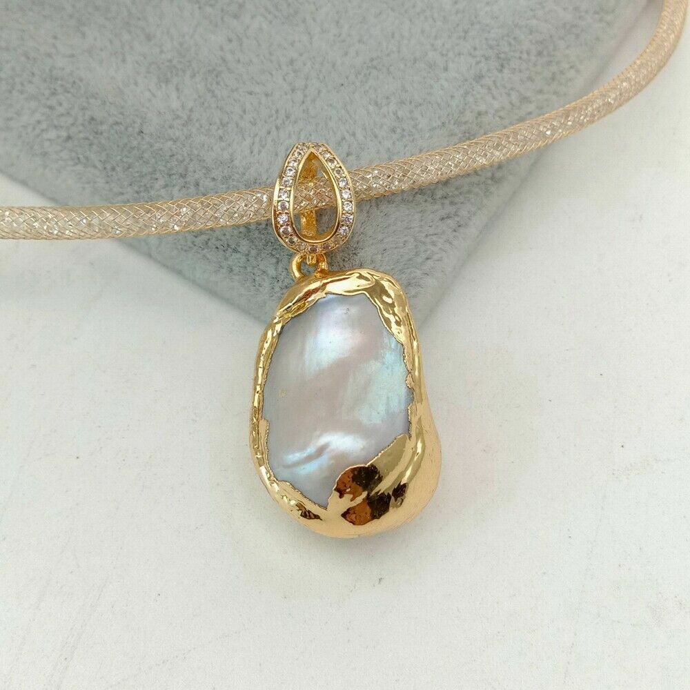 17” 18x26MM White Keshi Pearl Pendant Necklace
