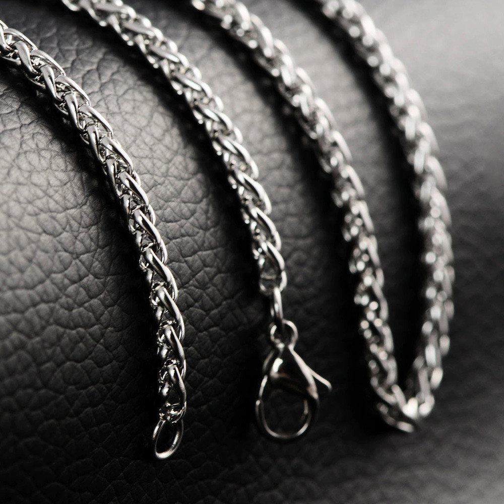 2.5mm 316L Woman Man Stainless Steel Wheat Braided Chain Necklace 16”-36”