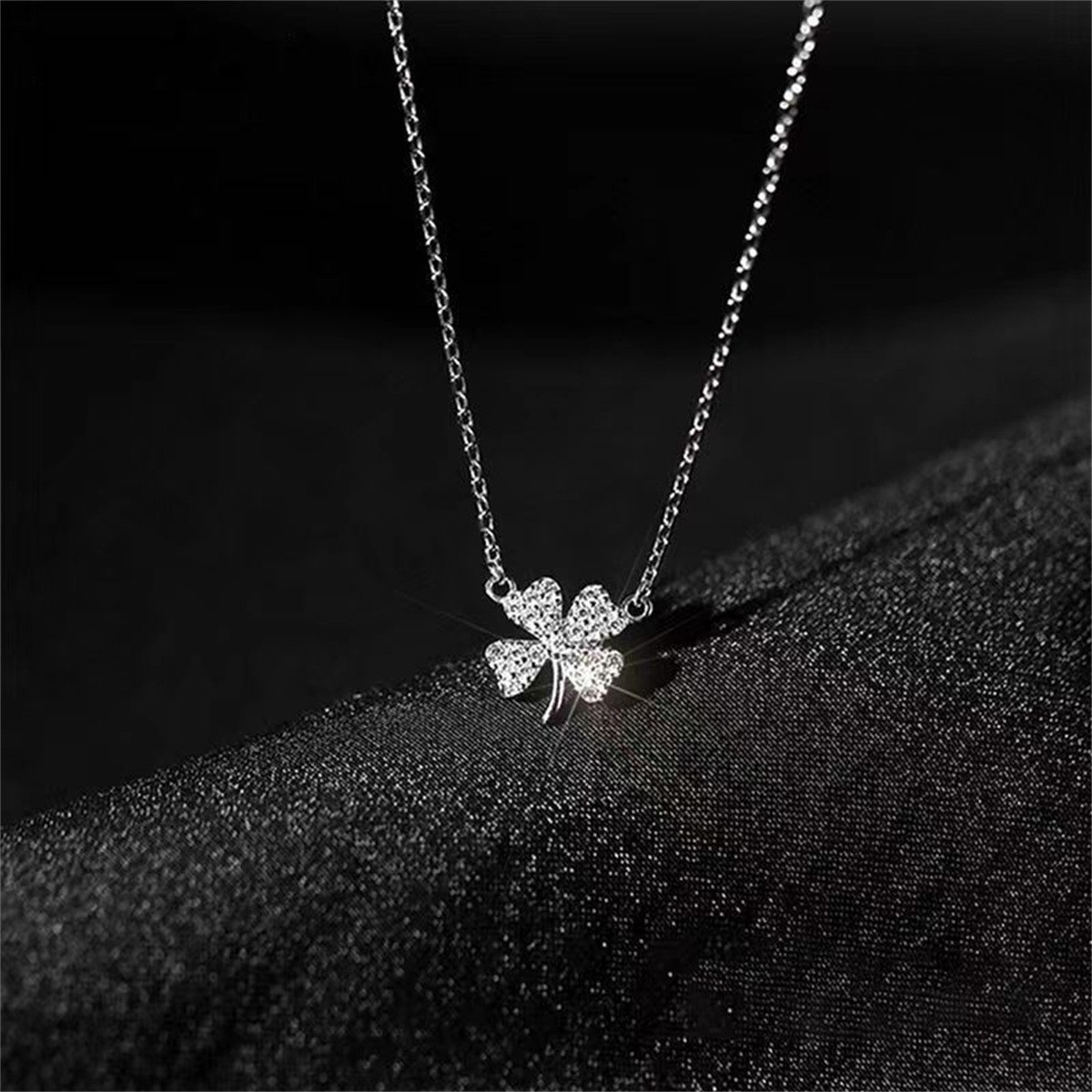 18K White Gold Plated Four Leaf Clover Necklace, Valentine’s Day Gift for Her