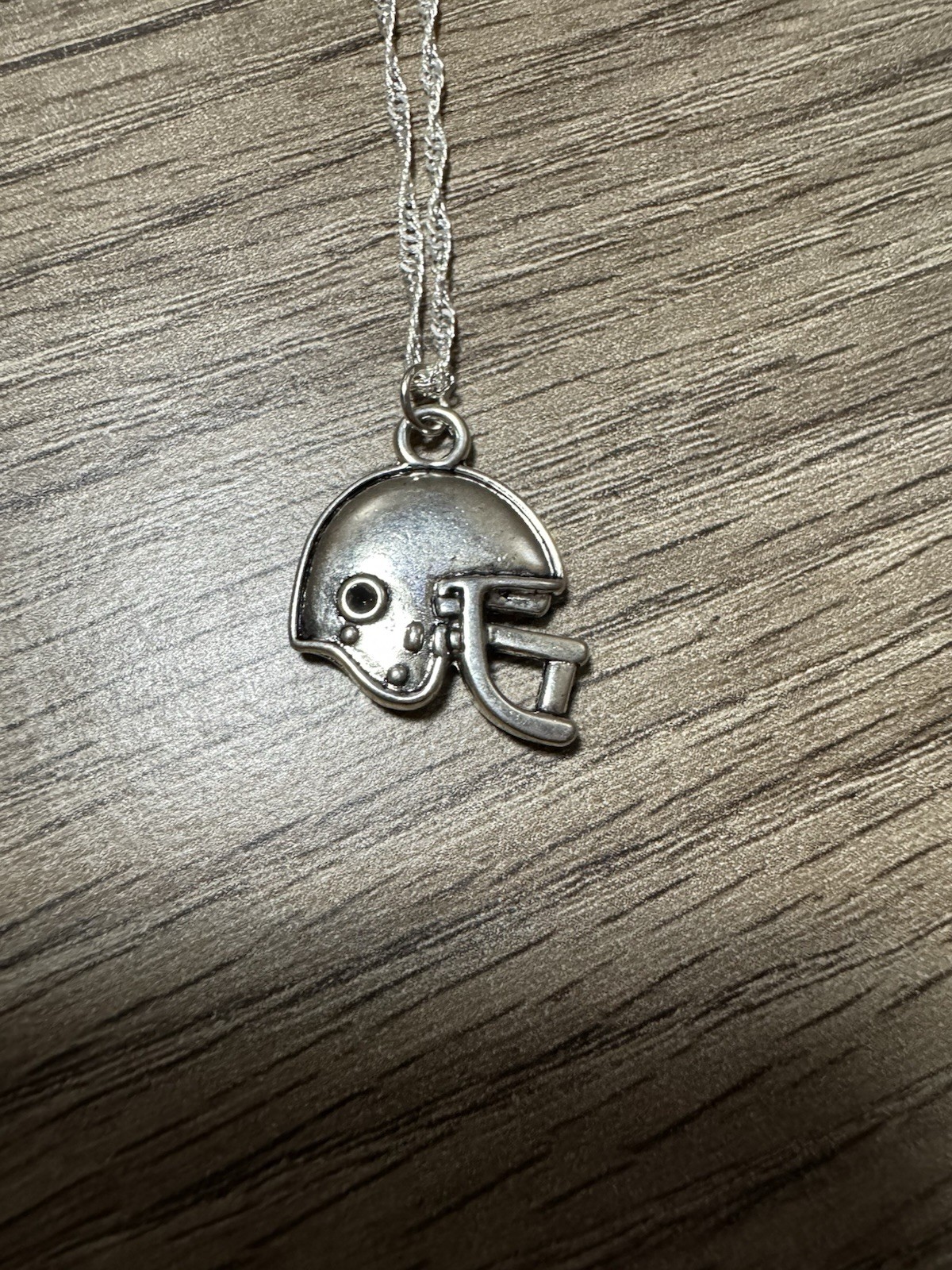 Silver Tone Football Helmet Charm Pendant Necklace, Sports Theme, Chain