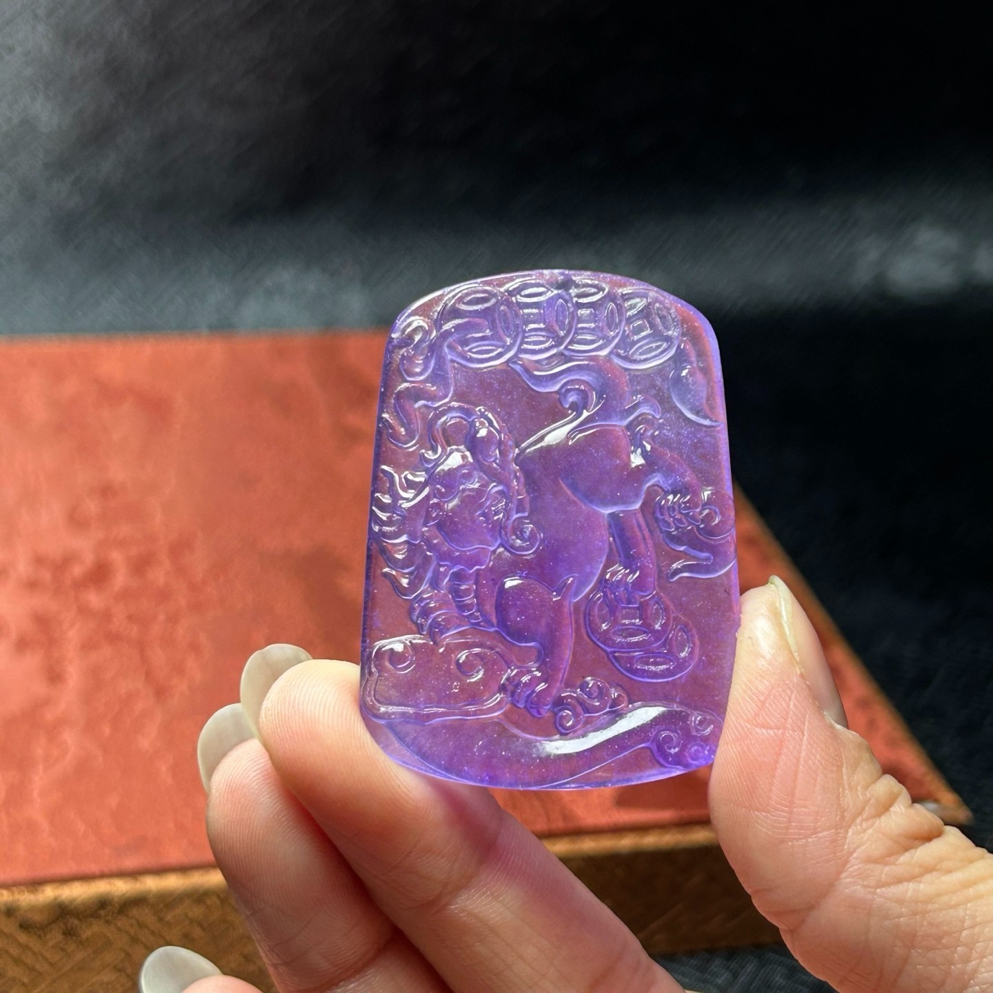 Nature ice purple Burmese Jade Jadeite Carved Kirin lucky Pendant&Necklaces