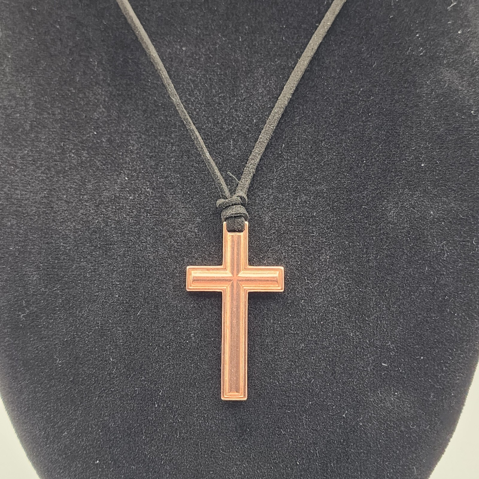 Pure Copper Cross Pendant Necklace – Adjustable Black Rope Cord, Handcrafted