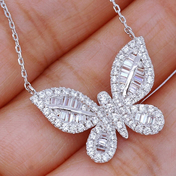 Gorgeous Butterfly Pendant 14k White Gold Plated Women Simulated Diamond Jewelry