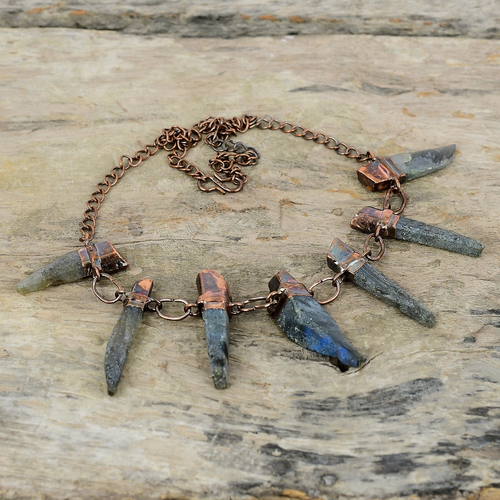 Labradorite Rough Copper Gift For Love Electroformed Adjustable Necklace 18.0″